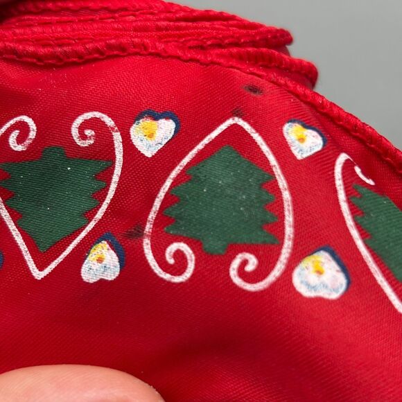 Vintage Wired Satin Christmas Ribbon 80s Folk Art Red Hearts Trees Print 5+ Yds - Picture 9 of 9